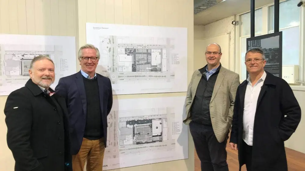 Amalgamated Builders Ltd Bruce Middleton, left, Invercargill Central Ltd's project director Geoff Cotton, second from left, chairman Scott O'Donnell, and ABL managing director Richard Johnston.
