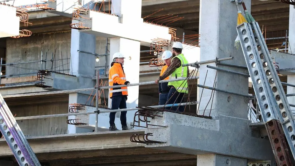 Amalgamated Builders Ltd director and general manager Bruce Middleton, left, and two of his foremen, Nathan Miller and Ben Harvey, at the Invercargill CBD block rebuild on Wednesday.