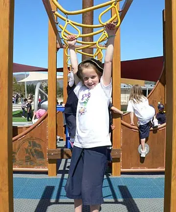 JUNIOR JOY: Grace Creighton, 6, enjoys hanging out in the new junior playground at Wanaka Primary School yesterday.